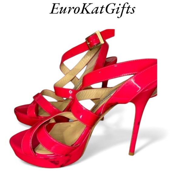 JIMMY CHOO “Louisa" Fuchsia Pink Strappy Platform Sandals Shoes Size 39 8.5M US - Picture 15 of 16